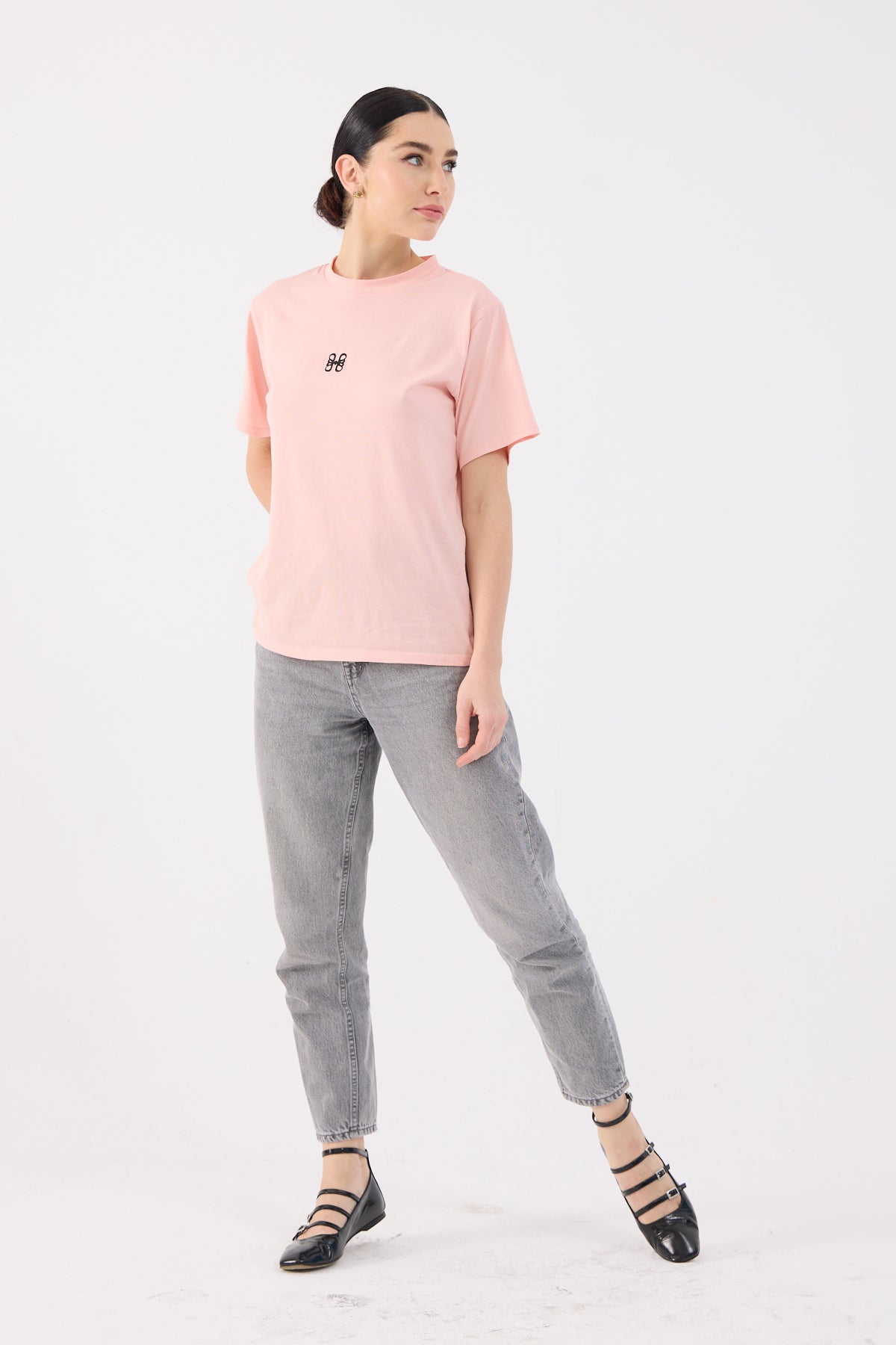 H logo t-shirt in doll pink