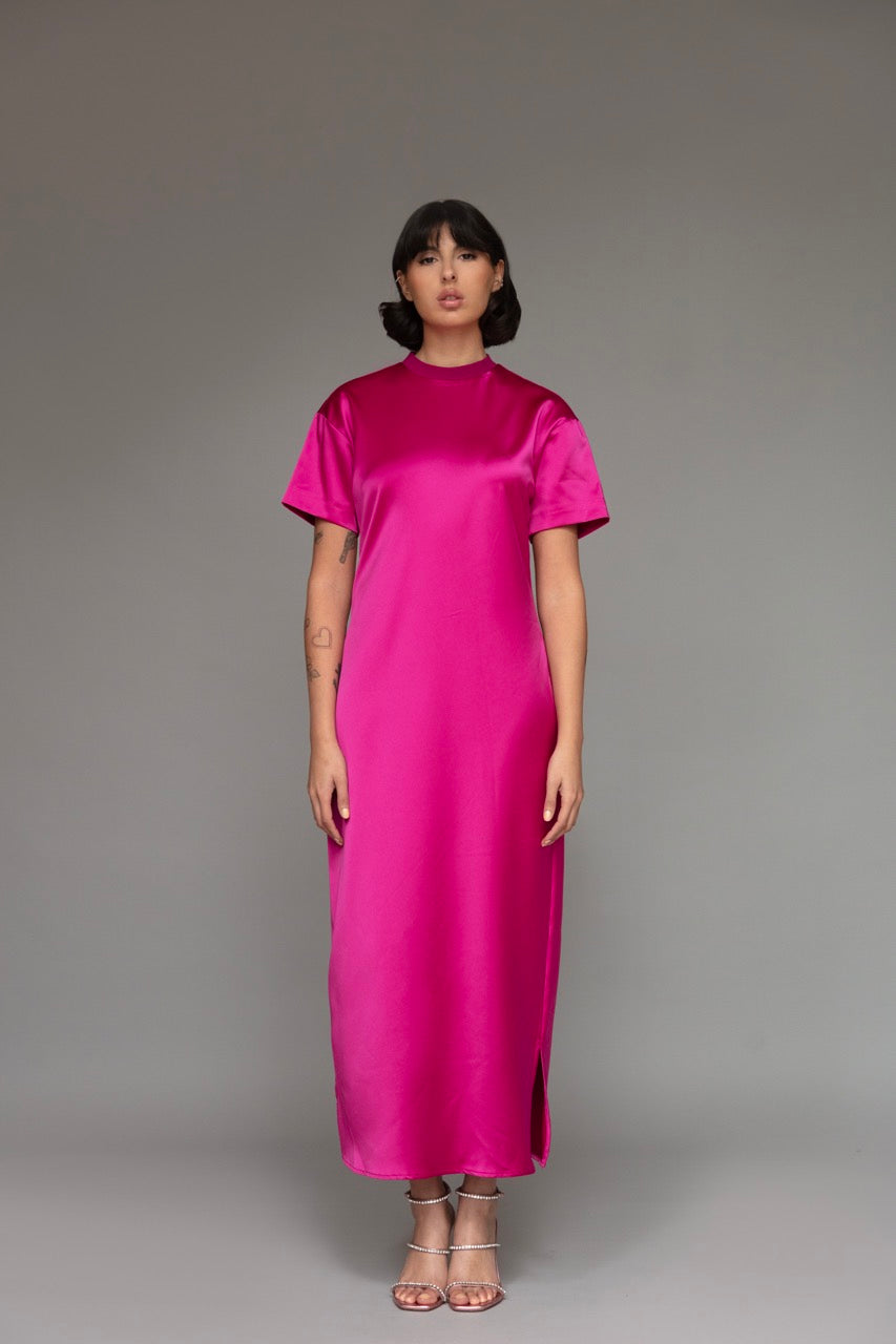 Julia Satin Midi Dress in Rose