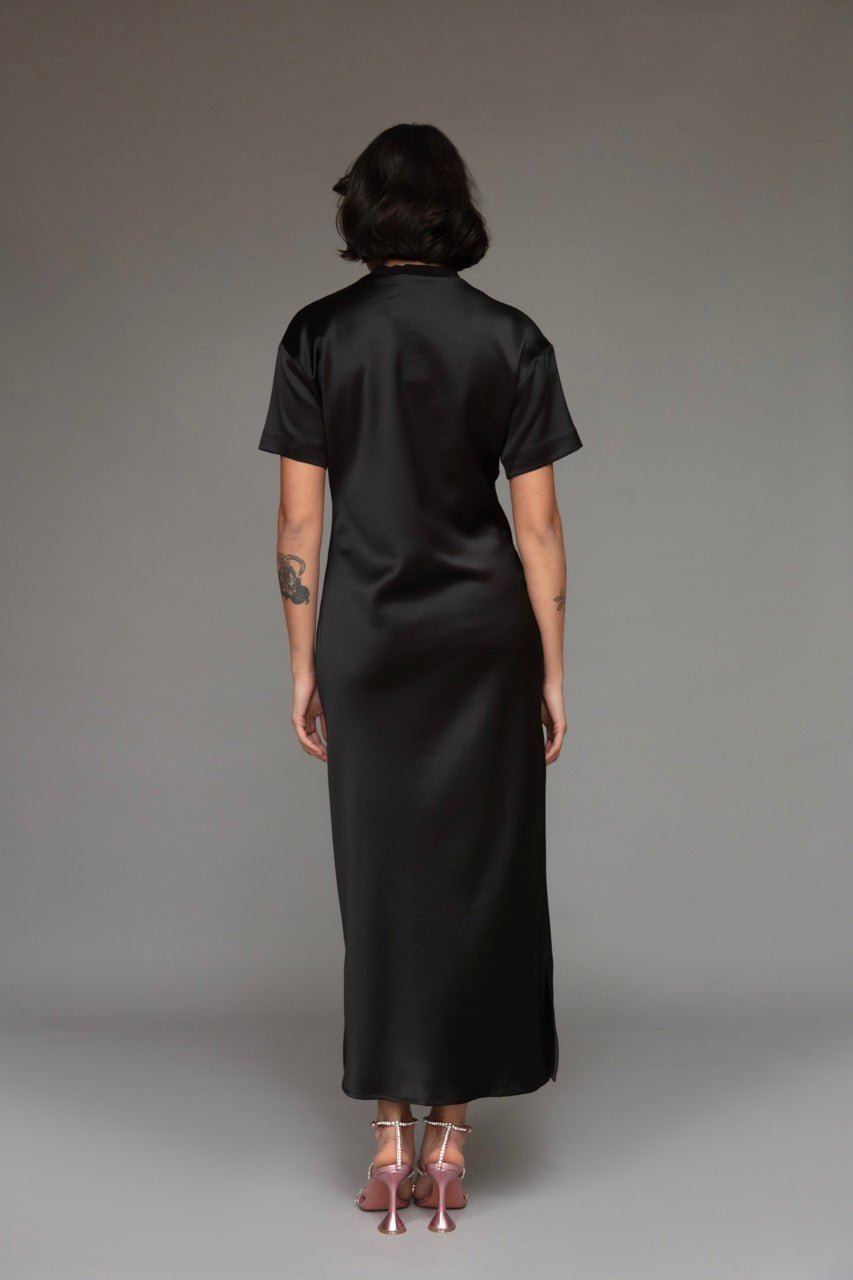 Julia Satin Midi Dress in Black