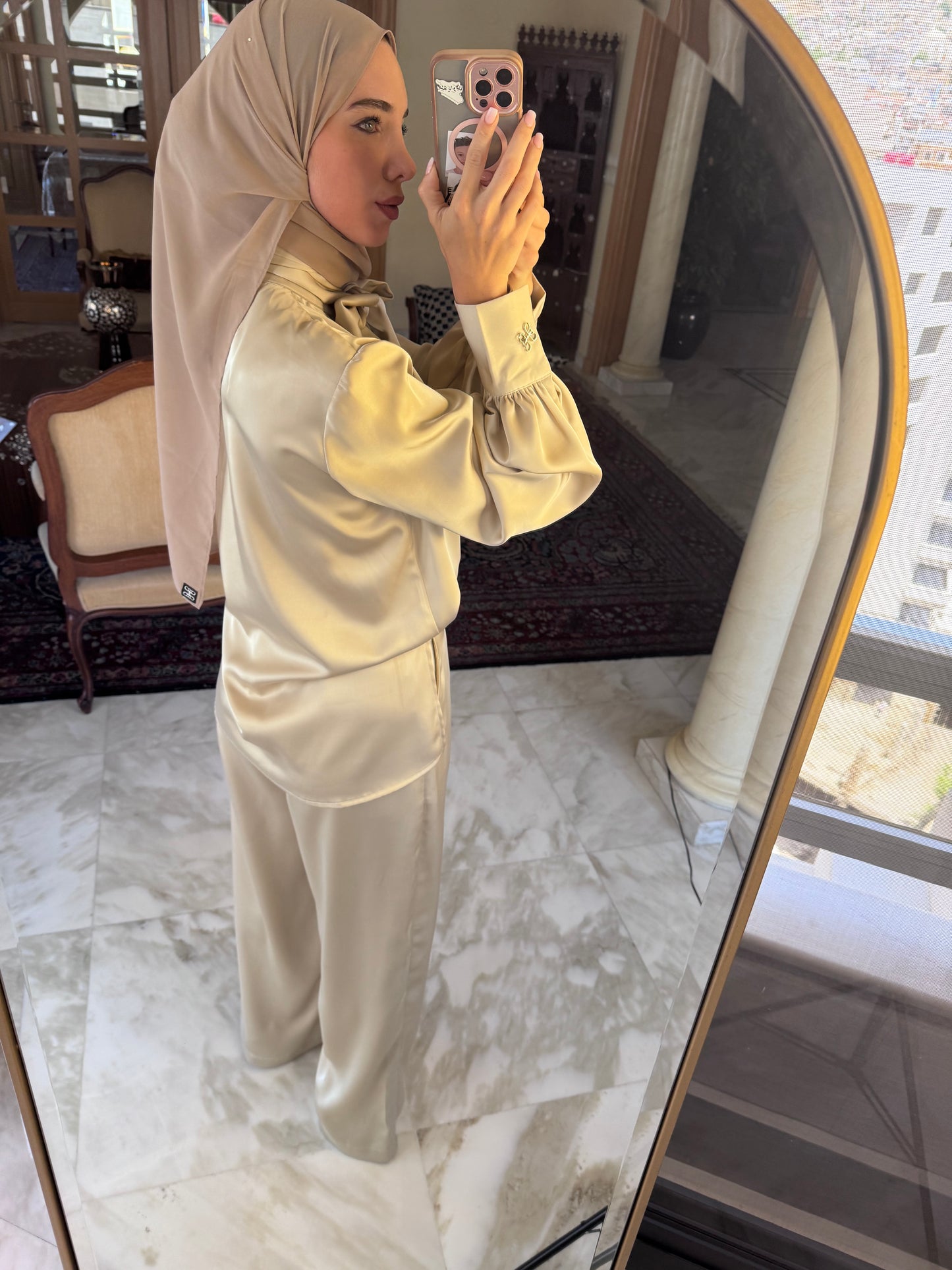 Salwa Satin Set in Champagne beige