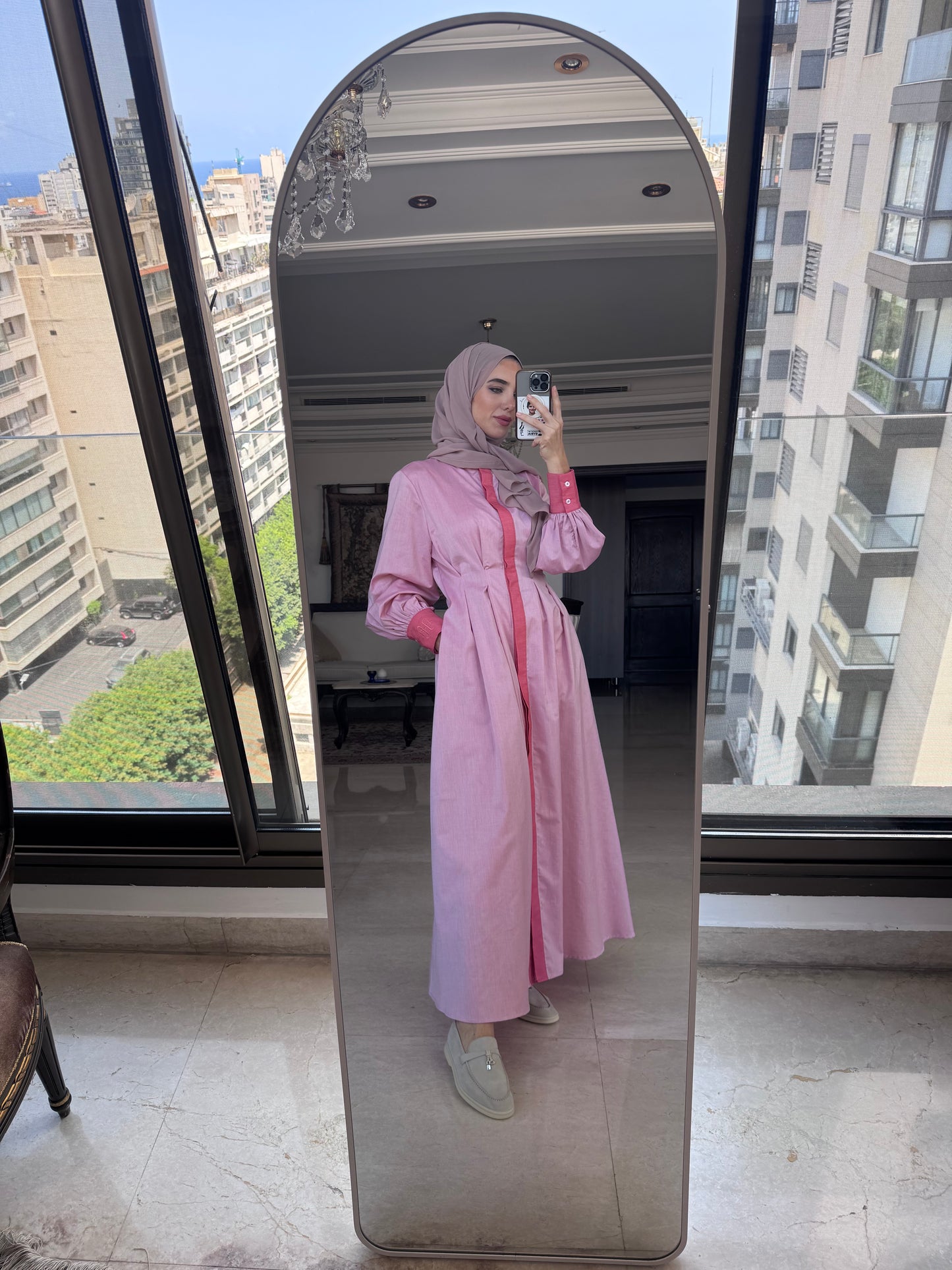 Noor midi dress in rose bonbon