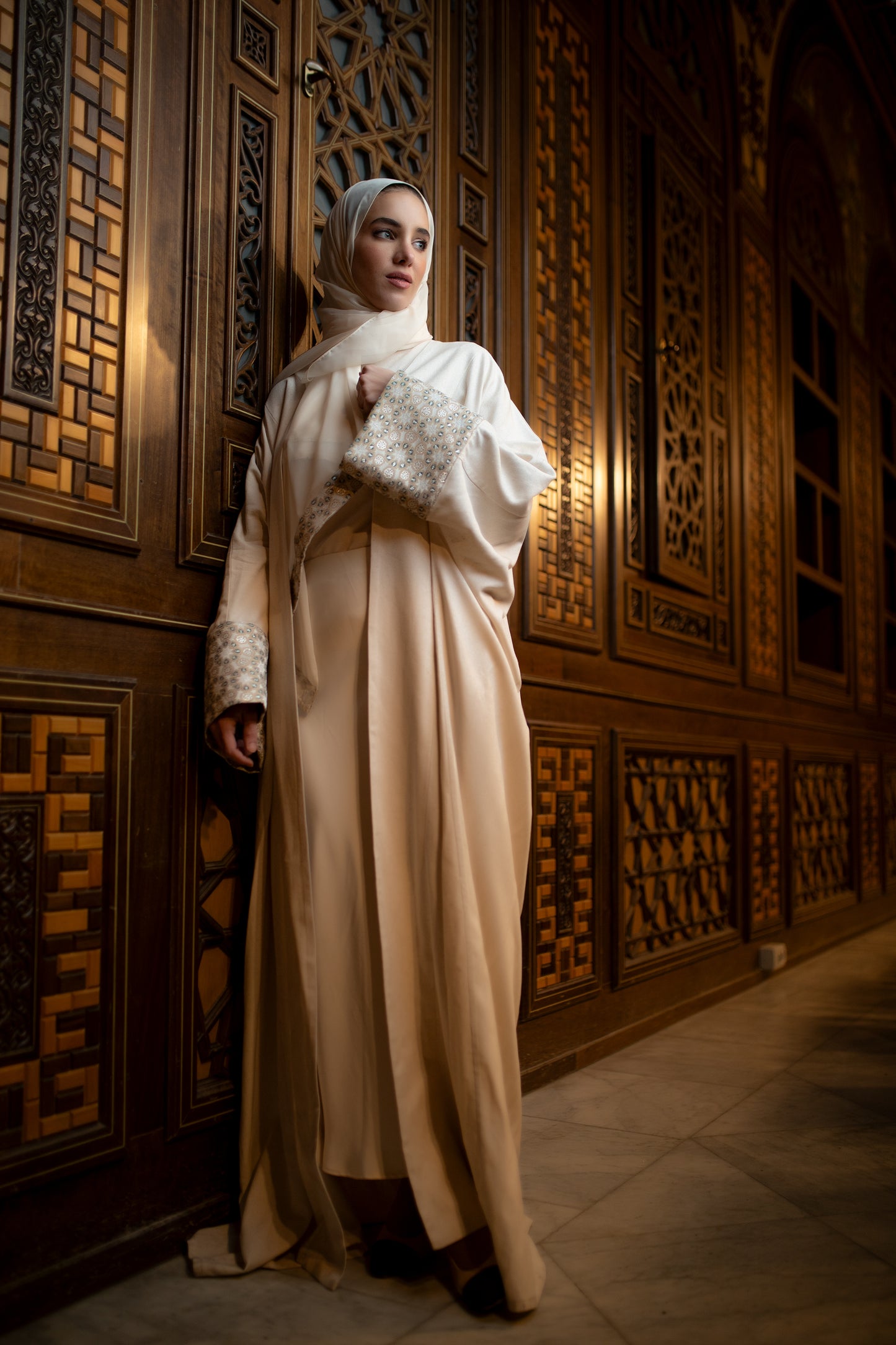 Jouri abaya in almond beige