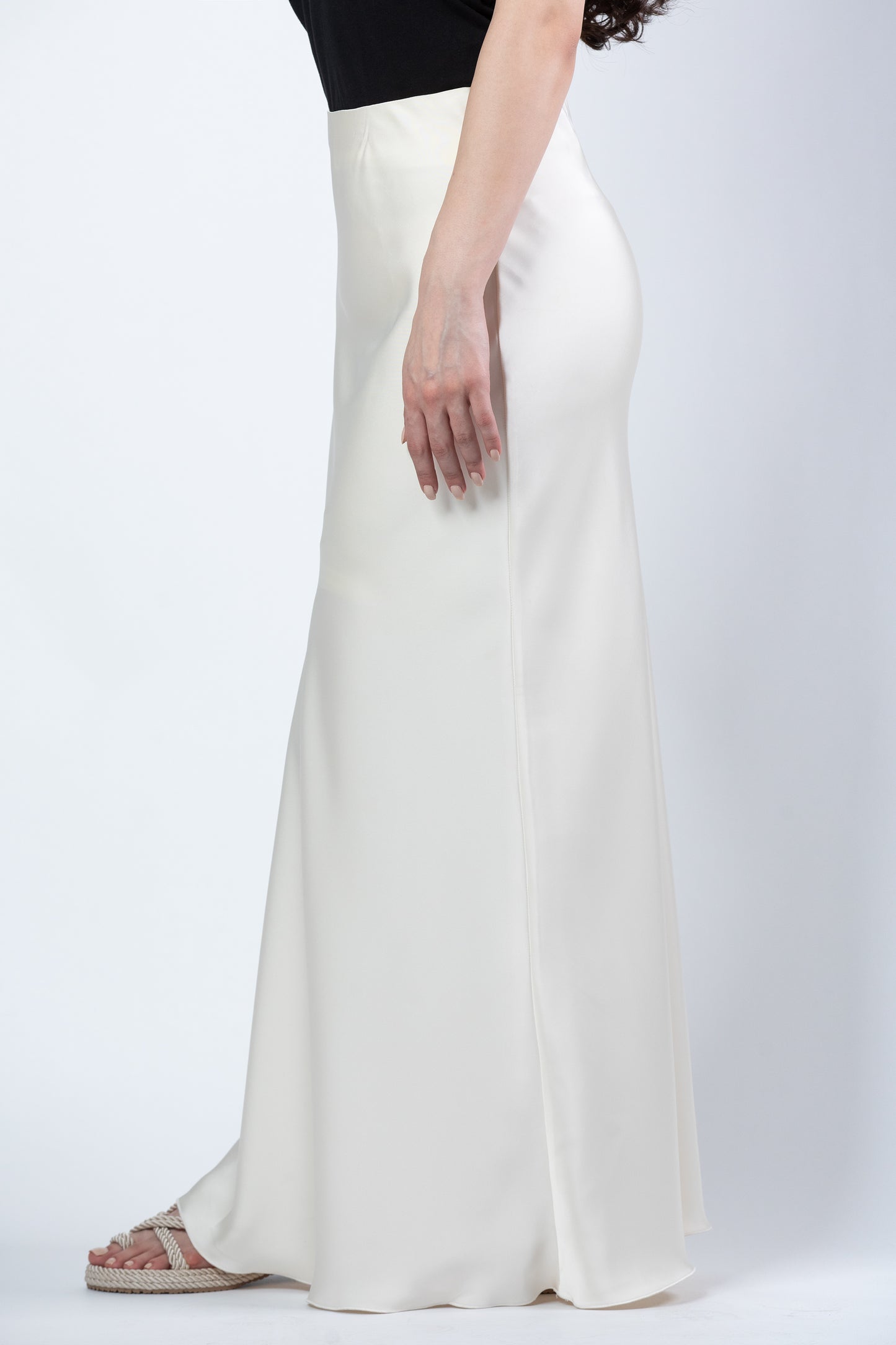 Aseel satin maxi skirt in light yellow