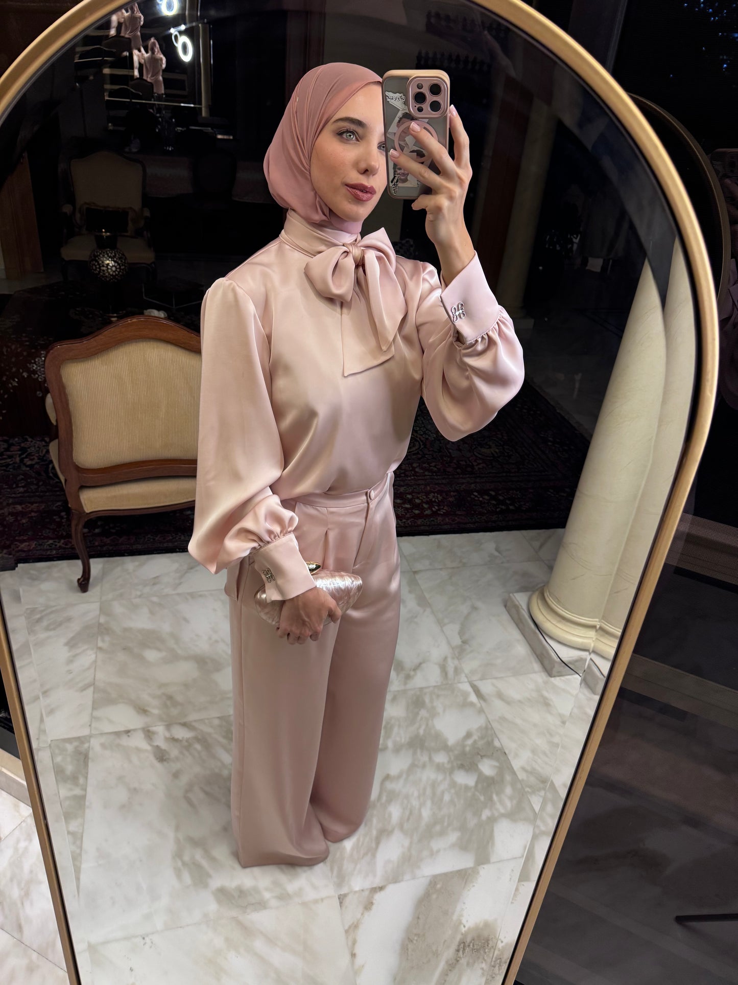 Salwa Satin Set in baby pink