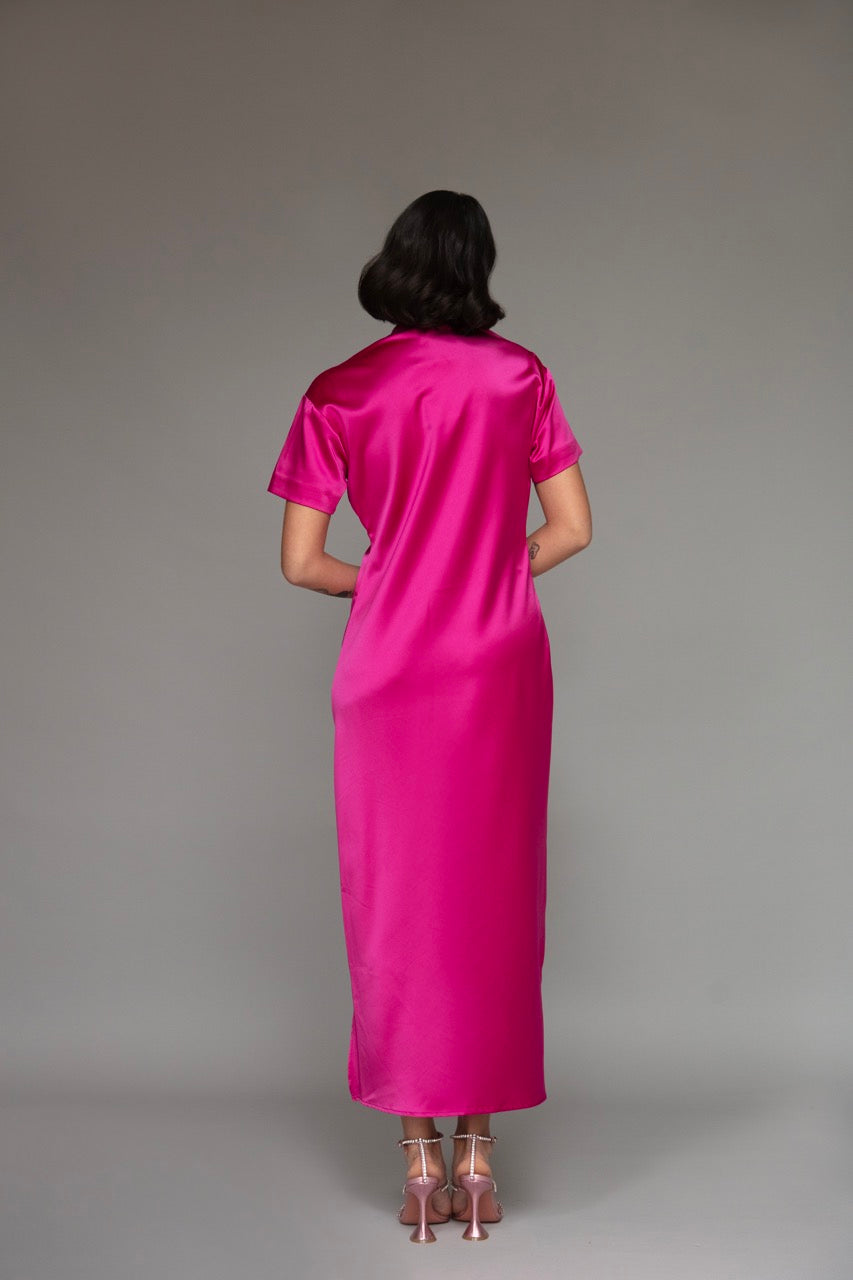 Julia Satin Midi Dress in Rose