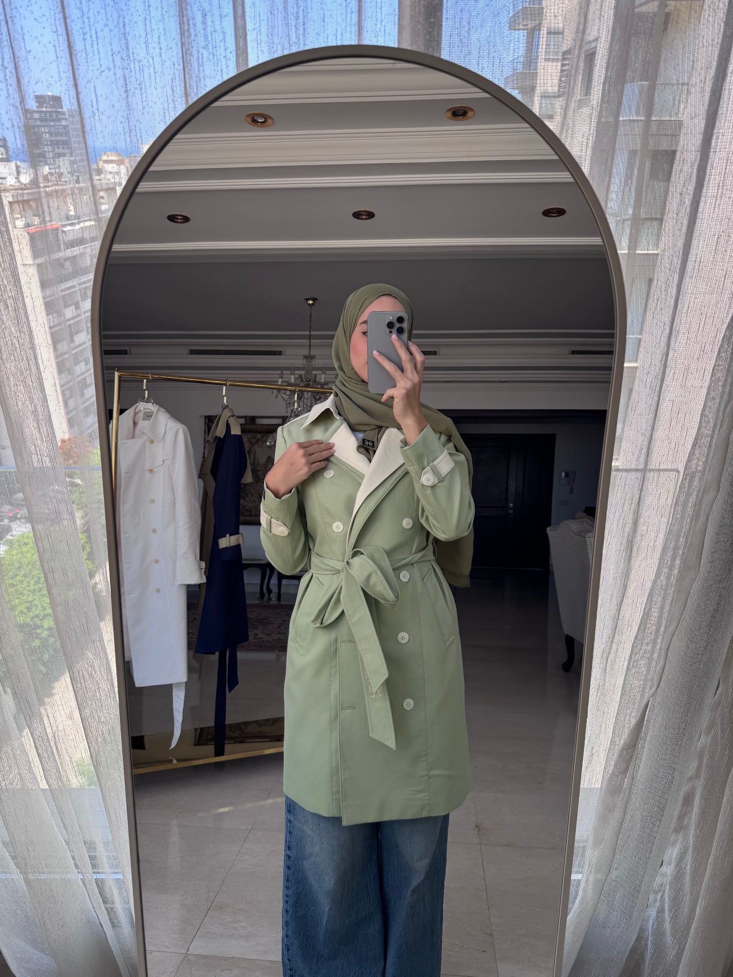 Dalia Trenchcoat in Pistachio Green