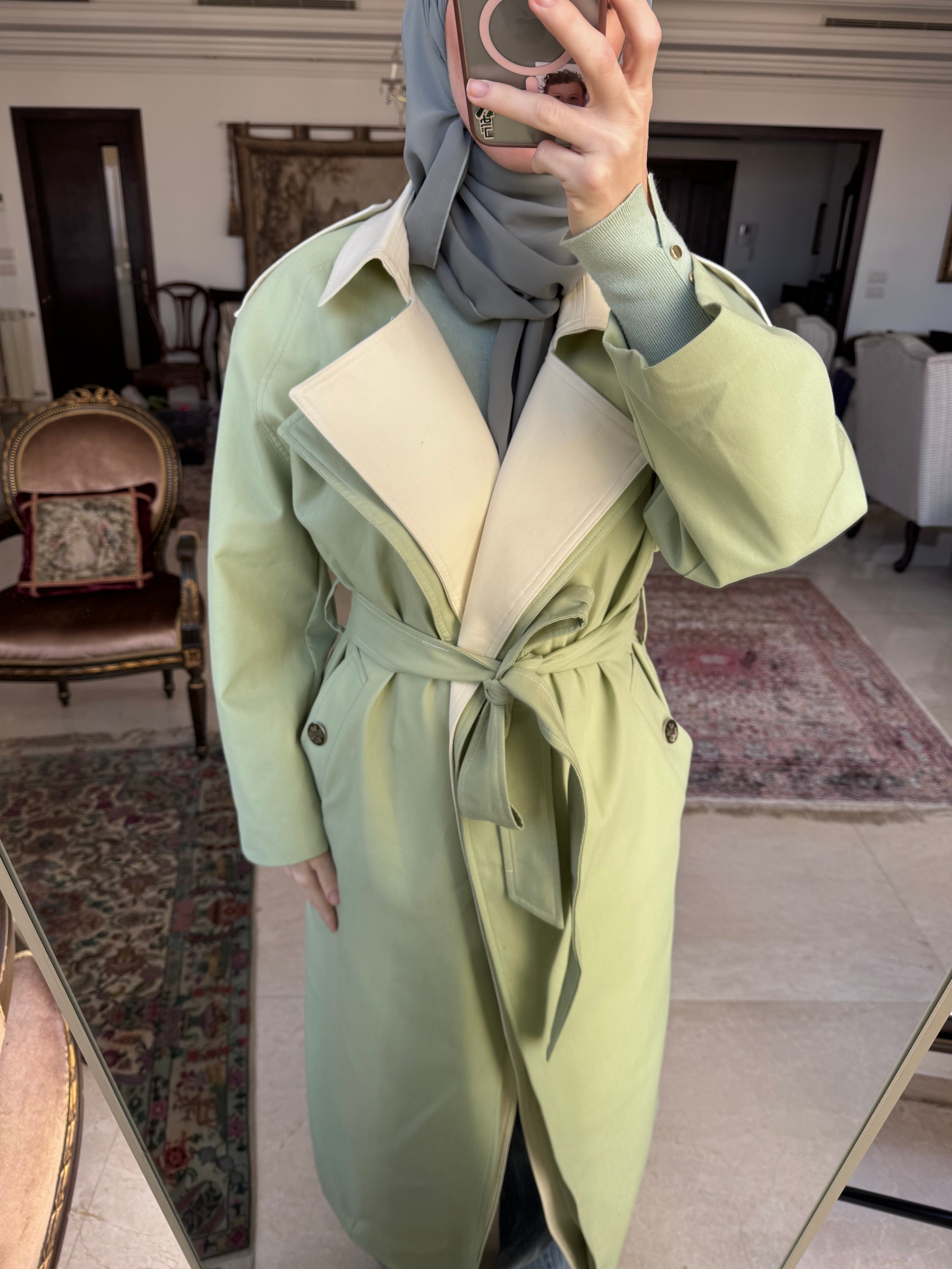 Dalia Trenchcoat in Mint Green & Butter Yellow – HAYA ATASSI