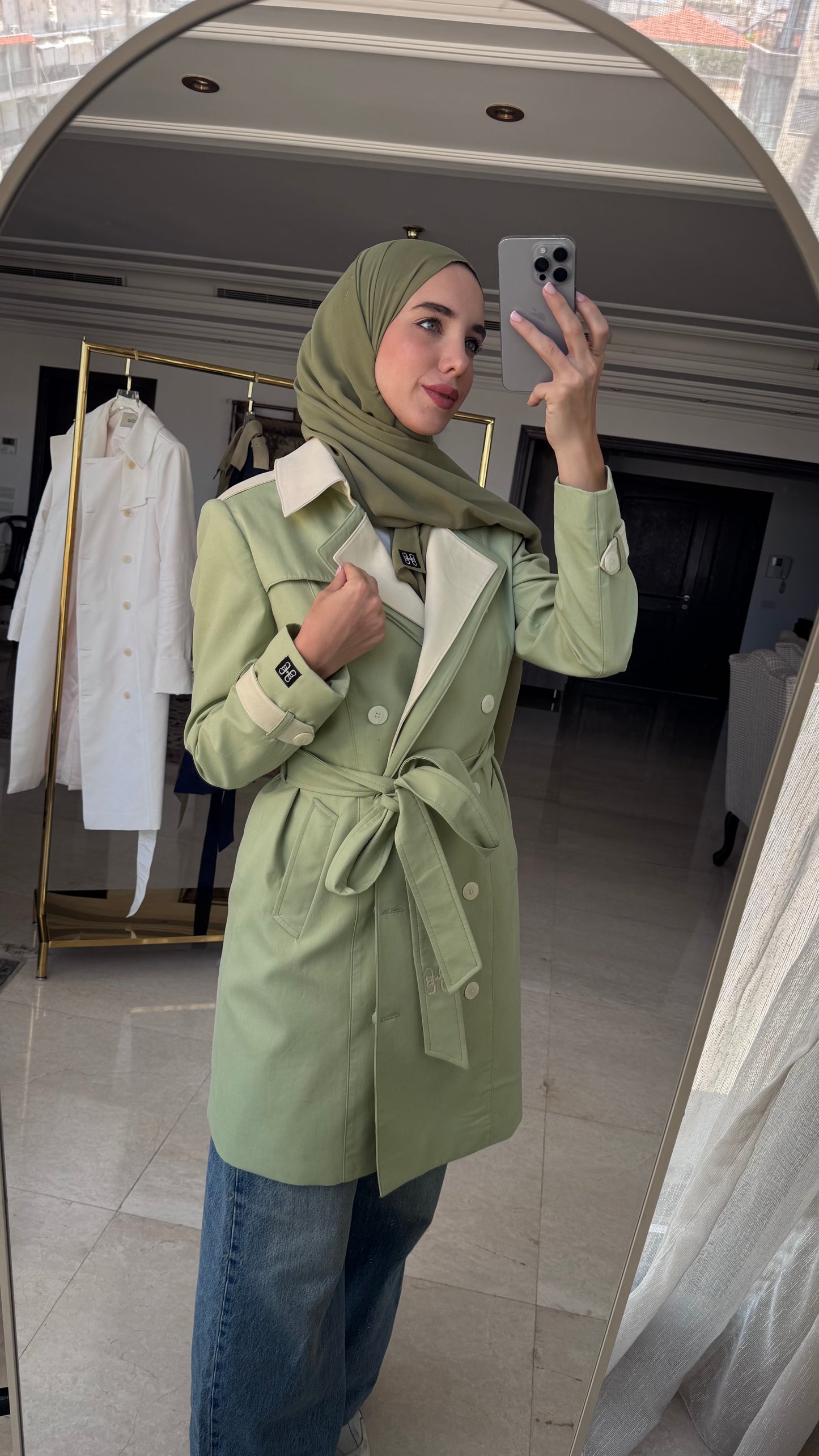 Dalia Trenchcoat in Pistachio Green