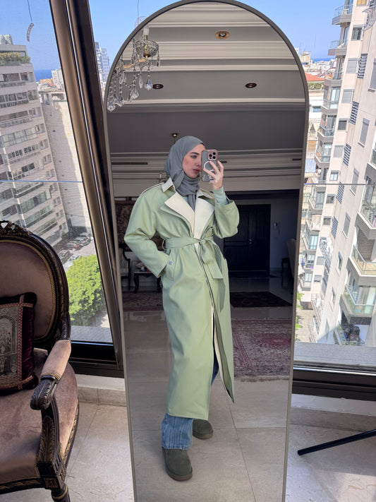 Dalia Trenchcoat in Mint Green & Butter Yellow