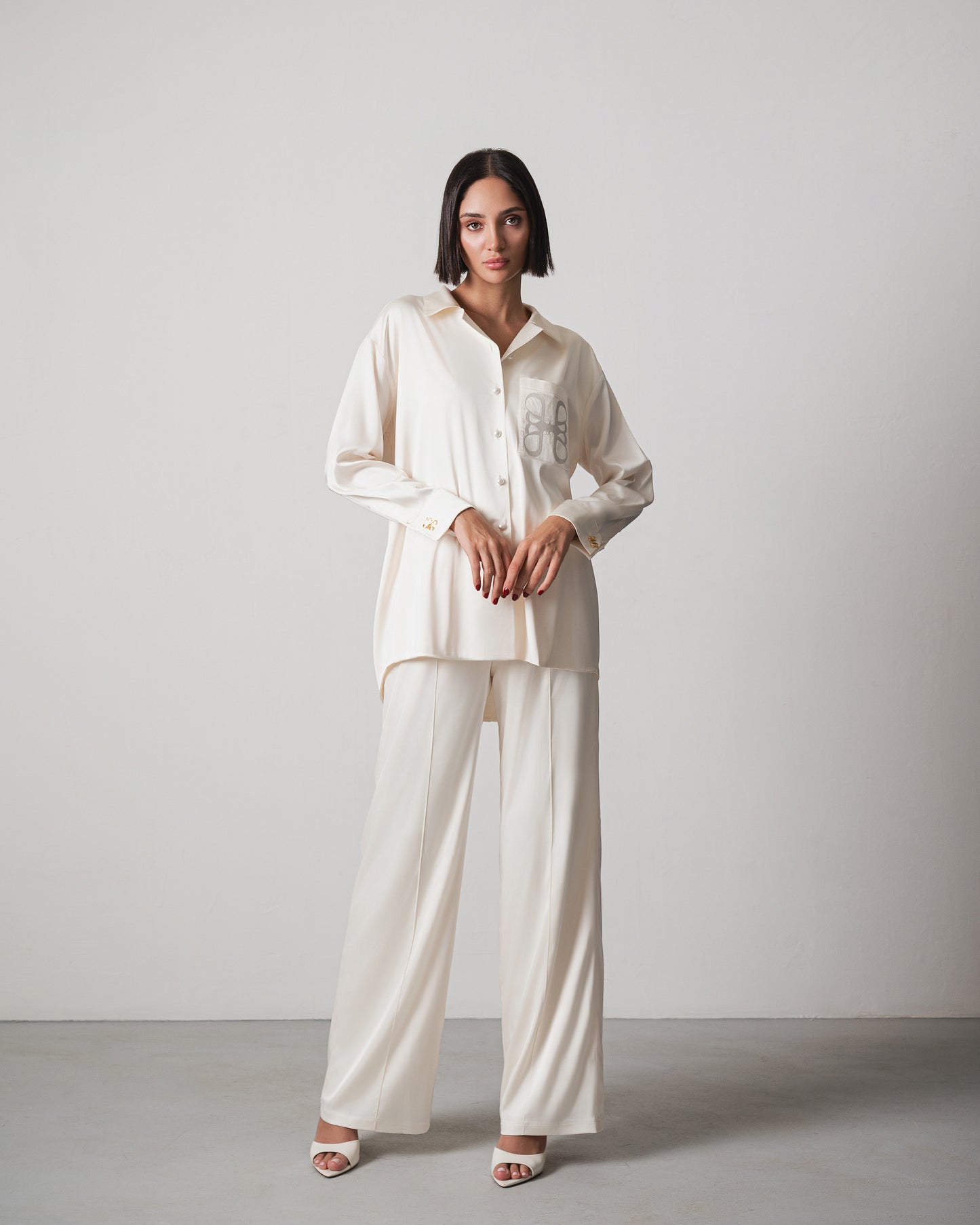 Zeina Off-White Satin Set