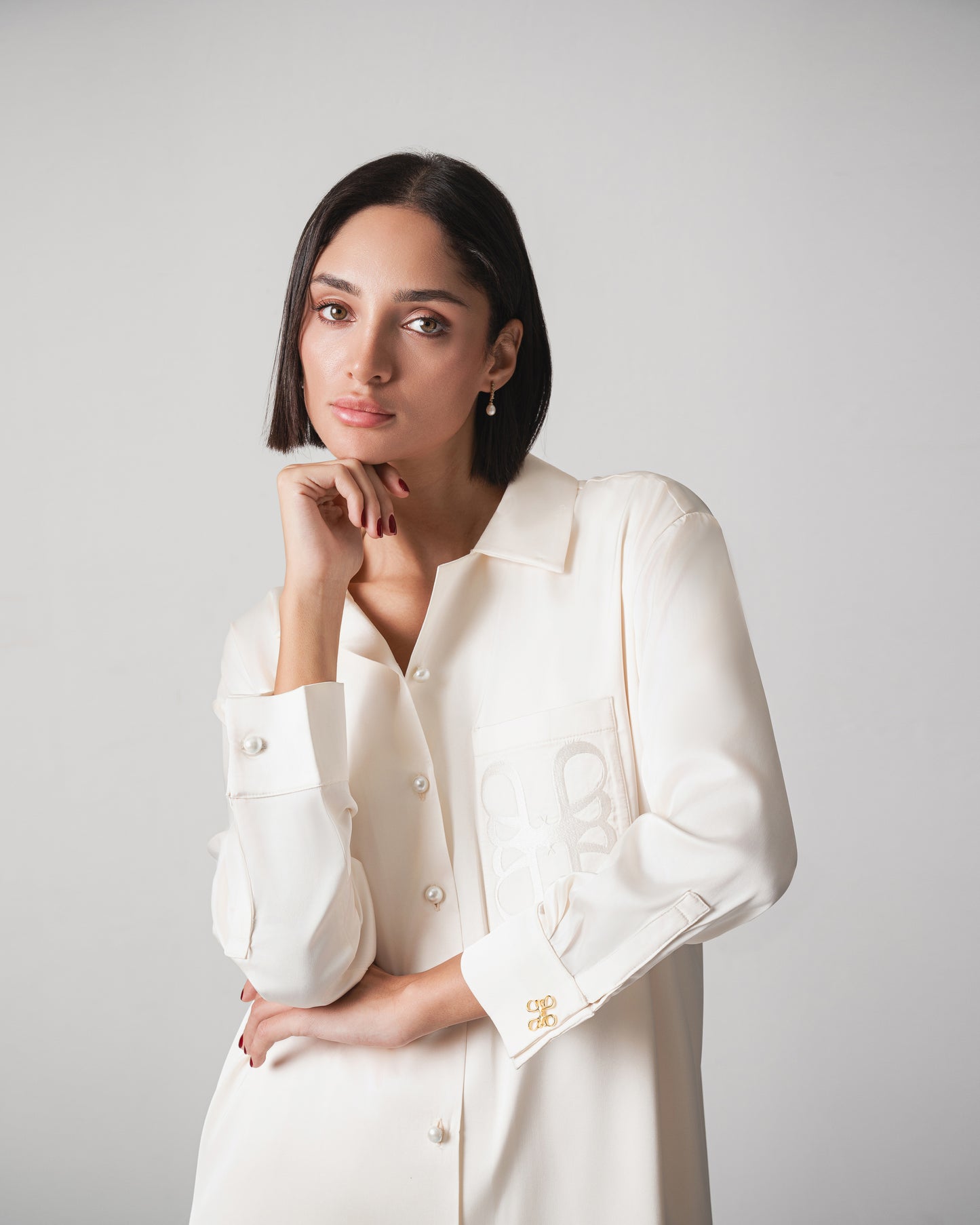 Zeina Off-White Satin Set