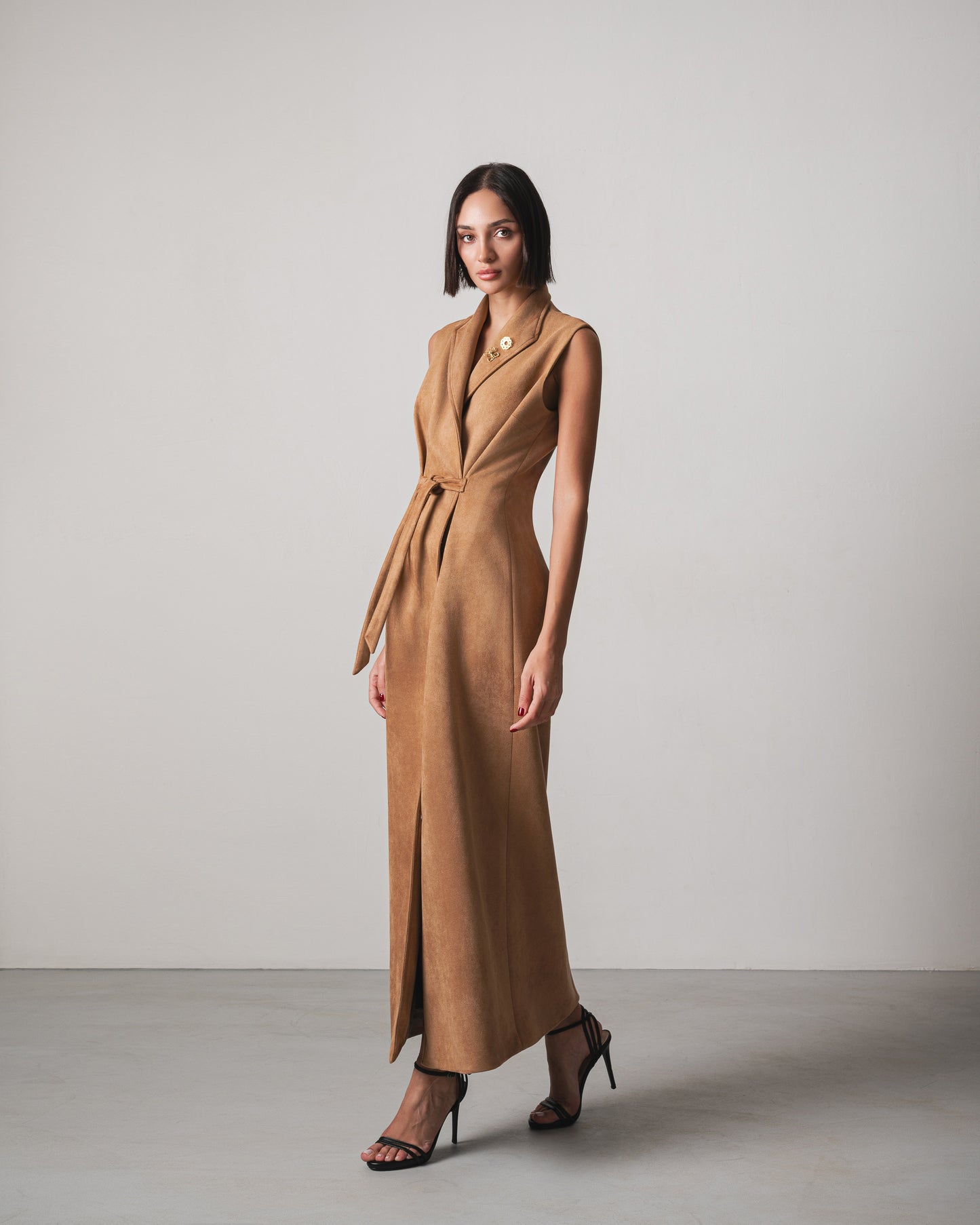 Luna Suede Dress in Light Brown
