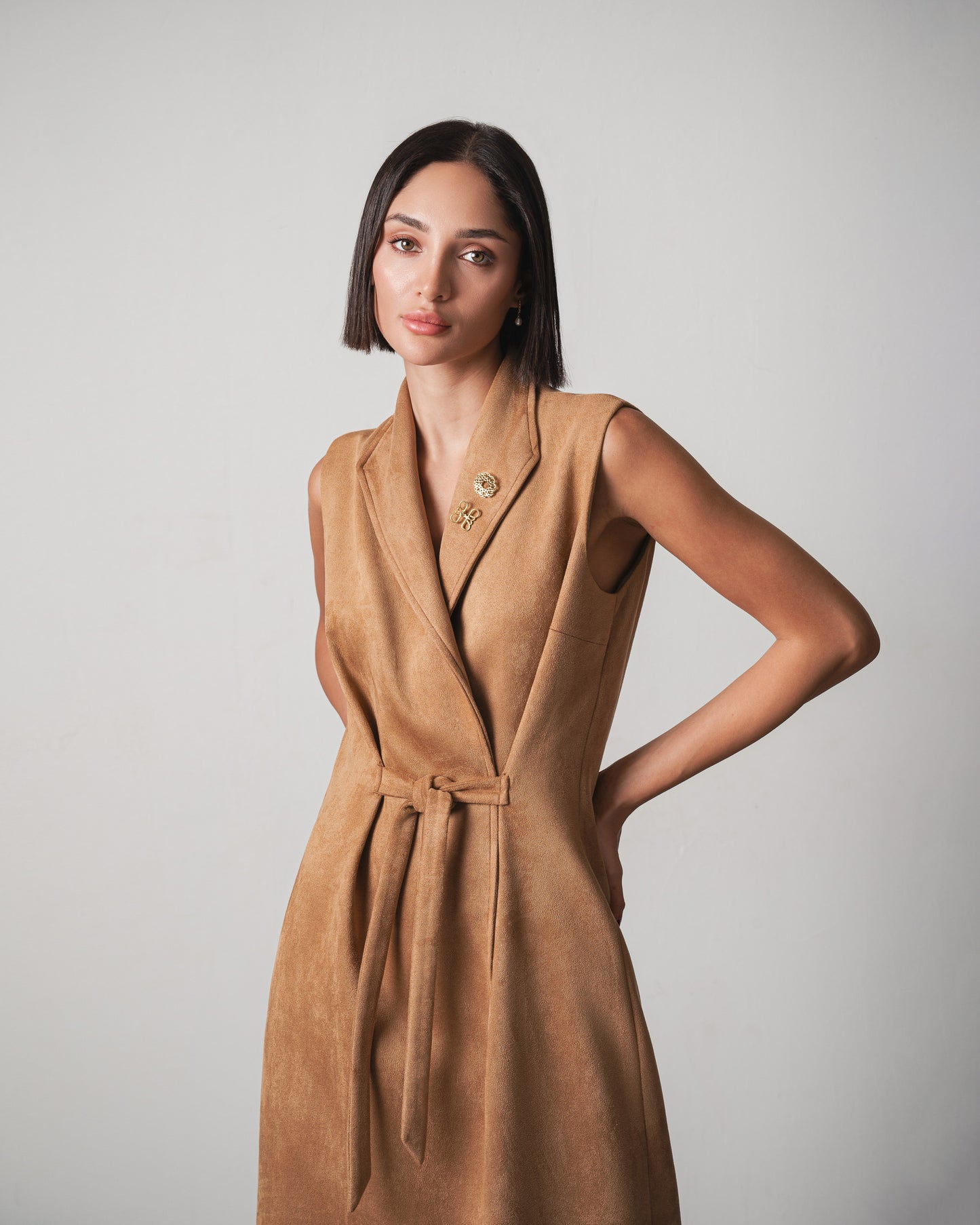 Luna Suede Dress in Light Brown