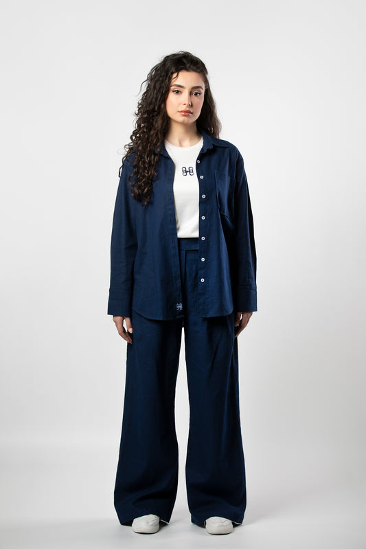 Nasma linen set in navy blue