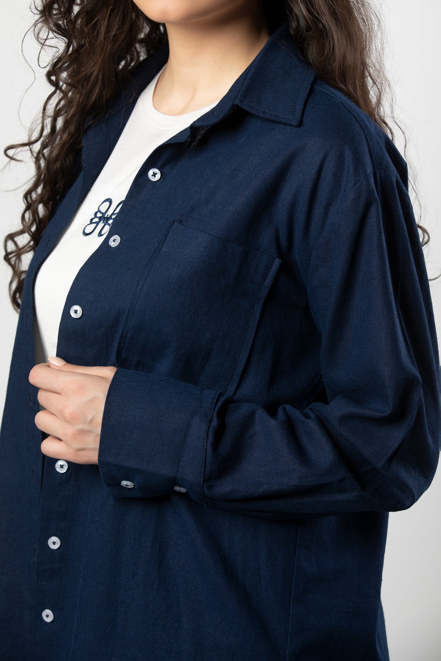 Nasma linen set in navy blue
