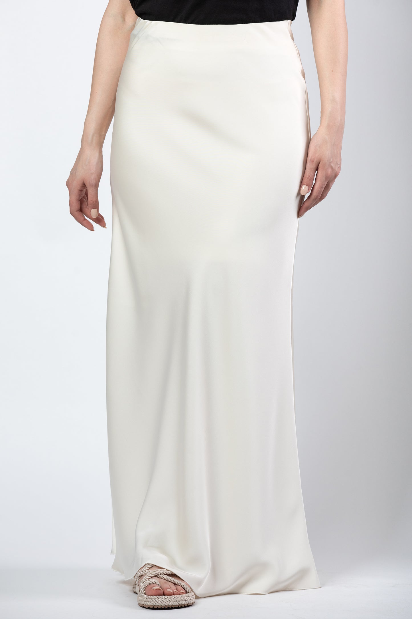 Aseel satin maxi skirt in light yellow