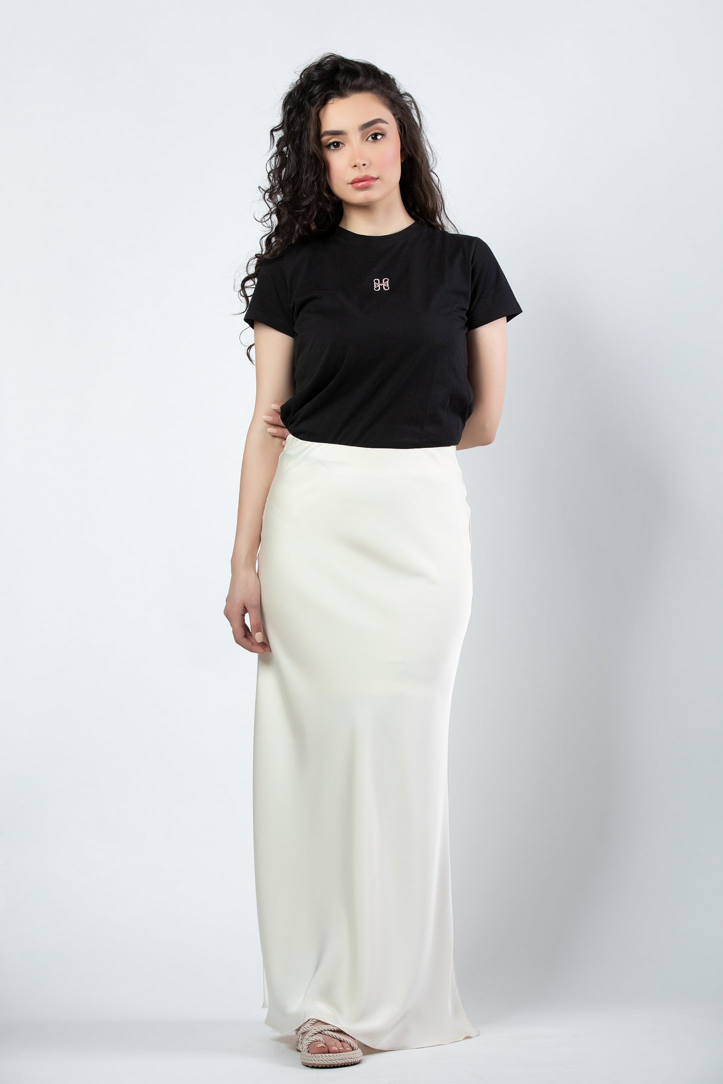 Aseel satin maxi skirt in light yellow