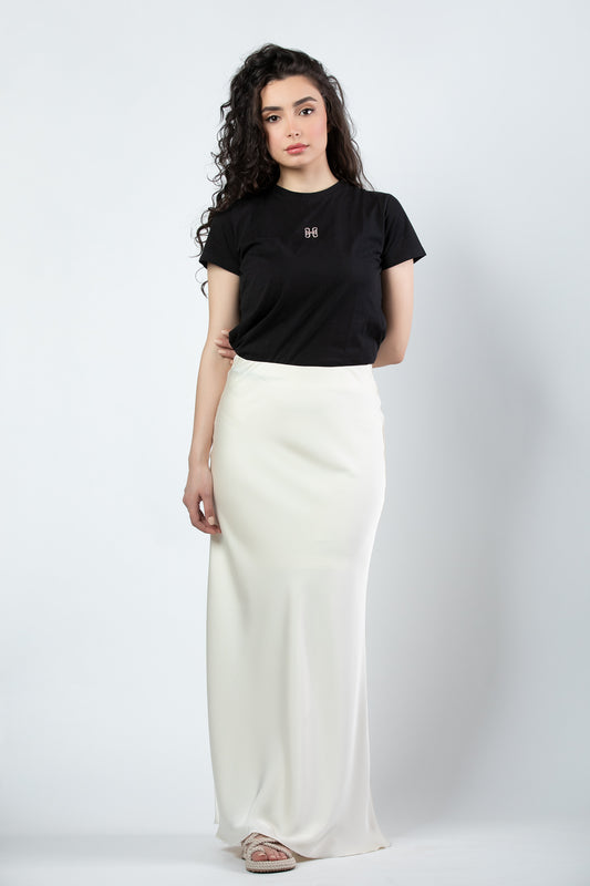 Aseel satin maxi skirt in light yellow